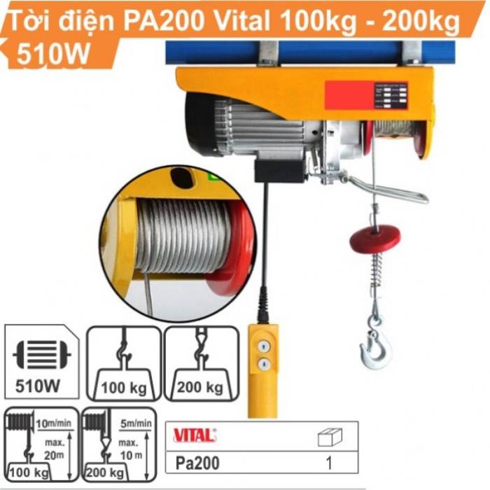 Tời điện 50kg Vital PA200 có thể lắp đặt ở nhiều vị trí khác nhau như thanh dầm cầu thang, lan can sân thượng...